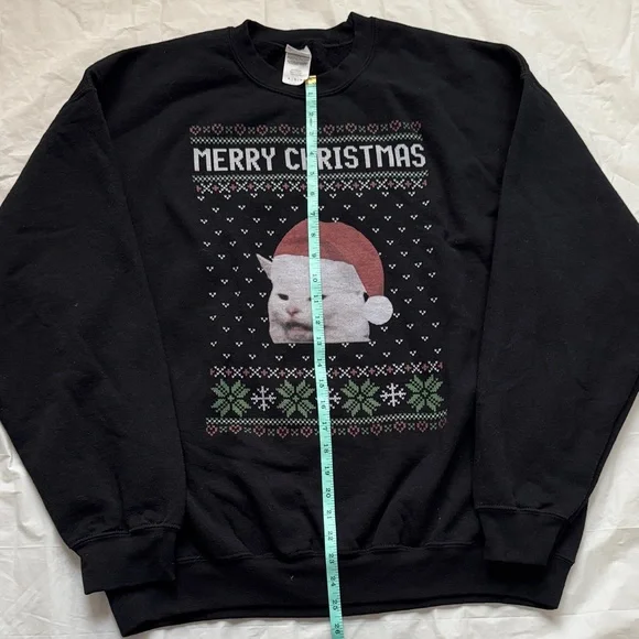 Gildan Black Merry Christmas Cat Crewneck Sweater - Picture 4 of 12
